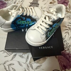 Versace Kids White and Blue Sneakers